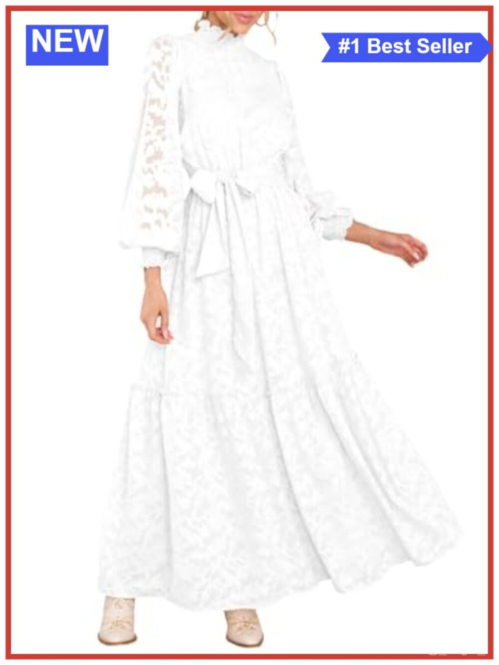 MITILLY Long Sleeve Maxi Dress Lace Floral Wedding Guest Formal